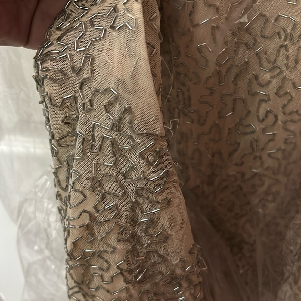 Mac Duggal Beige Beaded Sleeveless High Neck Formal Column Gown - Picture 6 of 13
